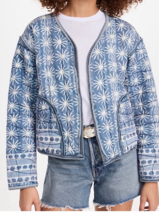 Free People Jackets & Blazers - Quilted Star-Print Jacket in Light Blue Kara
